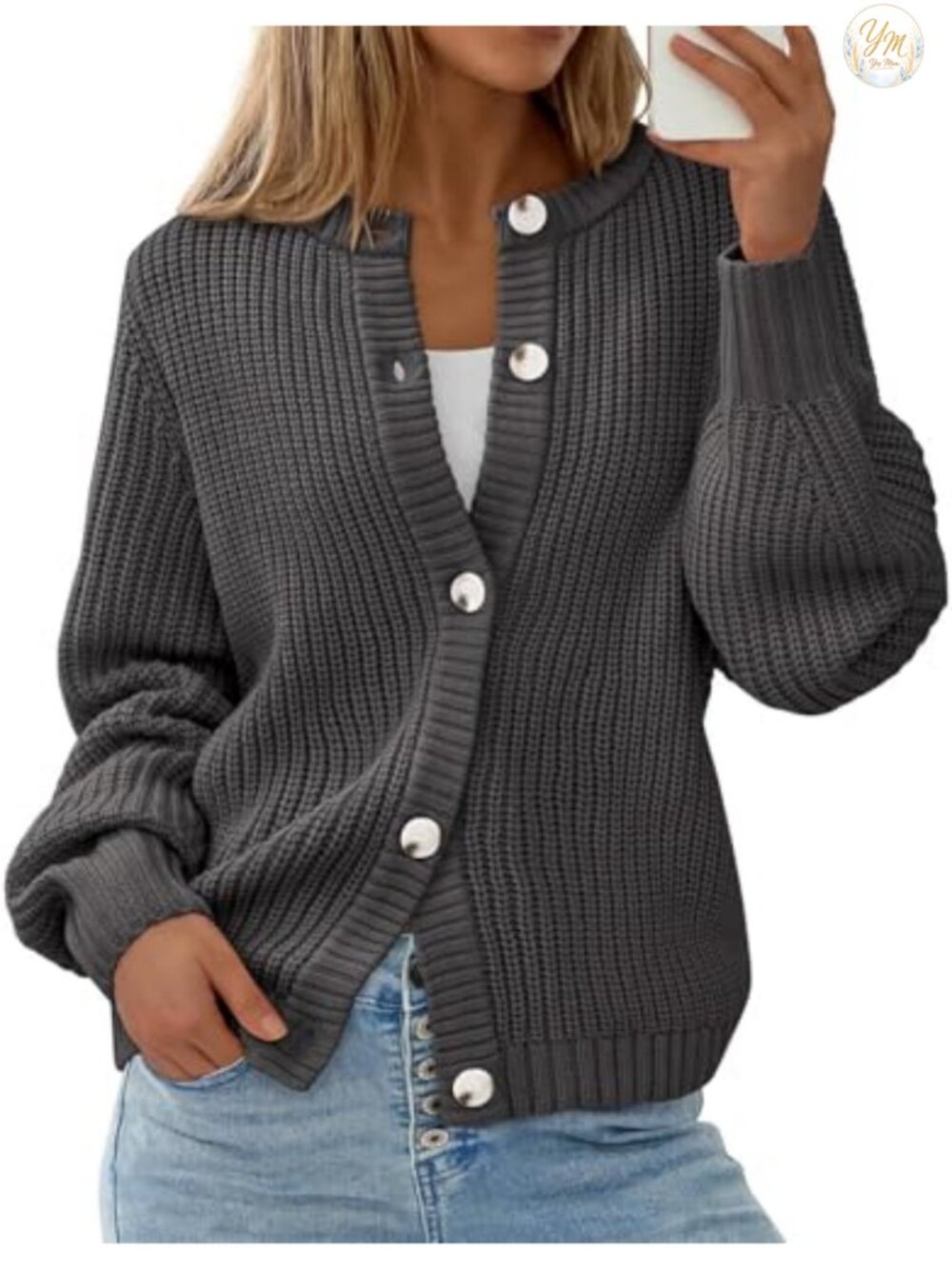 Chunky Knit Button Up Cardigan Sweater Loose Fit Long Sleeve Fall Outerwear